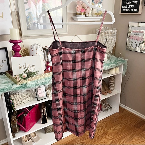 Pink plaid casual spring summer dress size large - Picture 3 of 3